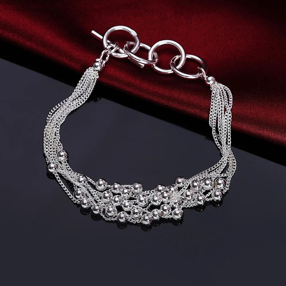 925 Sterling Silver Smooth Beads Chain Bracelet for Women Charm Fashion Party Wedding Engagement Jewelry Qme