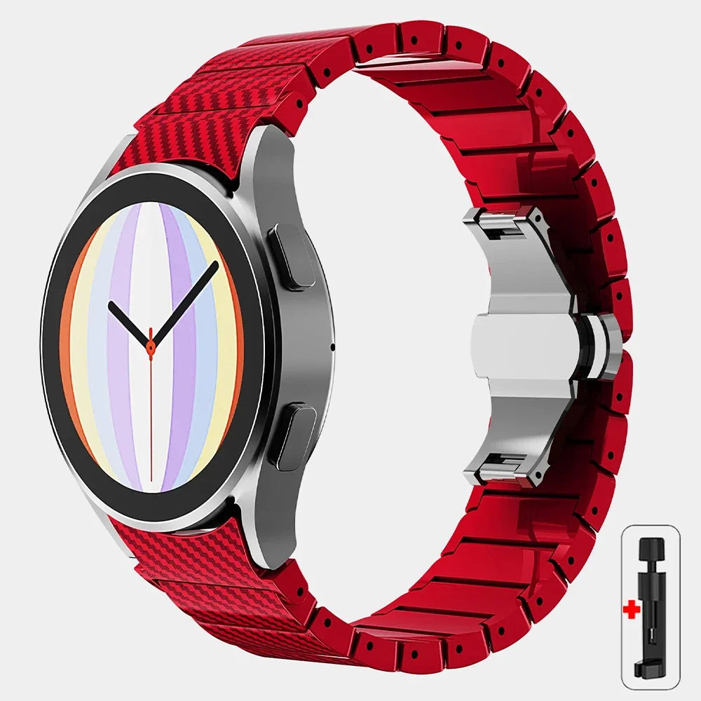 No Gaps Carbon Fiber Strap For Samsung Galaxy Watch 6 Classic 43 47mm 6/5 40 44mm 42 46mm Bracelet For Watch 5Pro Quick Fit Band Qme Red-tool Watch 6 classic 47mm