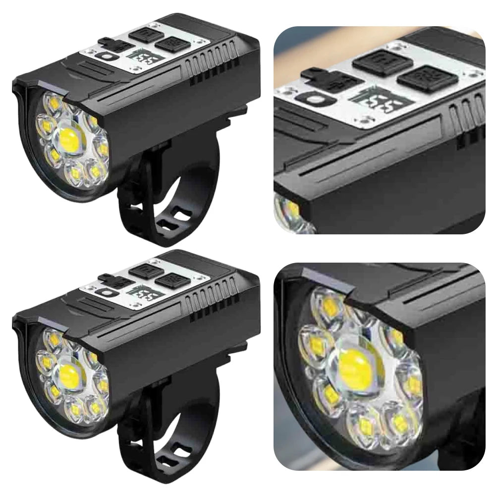 LED Bicycle Front Light High Brightness Bike Flashlight Dual Light Source Bicycle Headlight Intelligent Sensor for Night Riding Qme
