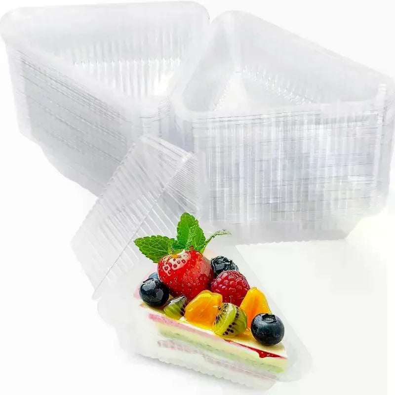 50/100Pcs Cake Slice Container Clear Triangle Dessert Box Reusable Food Packing Box Stackable Sandwich Holder For Fruit Cake Qme