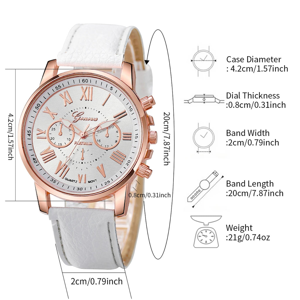 7PCs/Set Women's Watch Combination Set New Creative Trendy Watch Leather Watch Silicone Watch Jewelry Set Box Not Included Qme