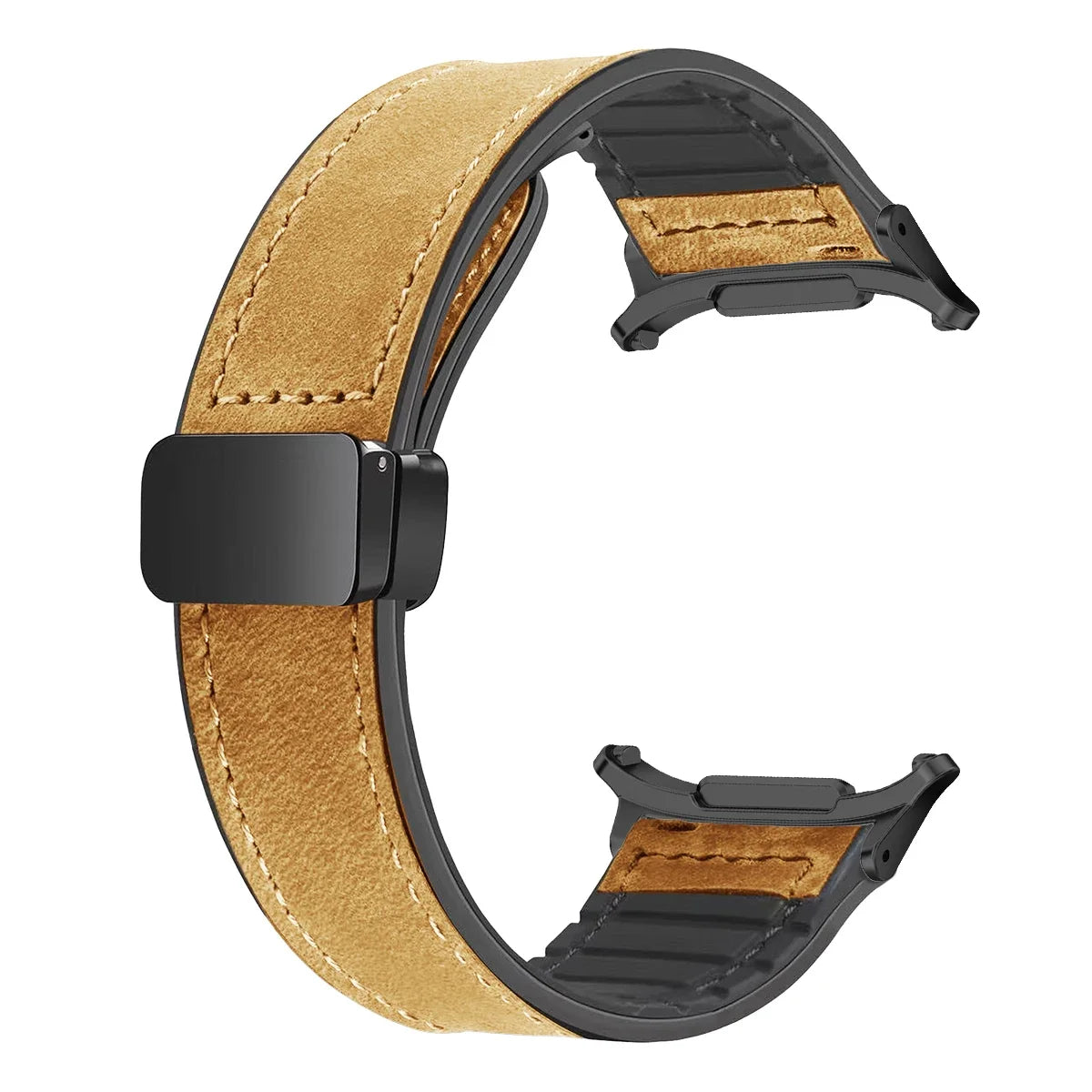 Leather Silicone Strap For Samsung Galaxy Watch 7 Ultra 47mm Magnetic Band Bracelet for Galaxy Watch 7 Ultra 47mm Correa Qme LBrown-B For watch 7ultra47MM