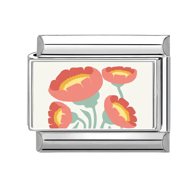 Fashion Lake Sunset Scenery Tulips Flowers Heart Italian Charm Links Fit 9mm Stainless Steel Bracelet Women Jewelry DIY Making Qme Style 13