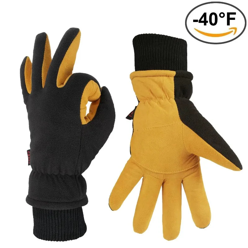 Winter Gloves Deerskin Leather Water-Resistant Windproof Insulated Work Glove for Driving Cycling Hiking Snow Skiing 8008 Qme
