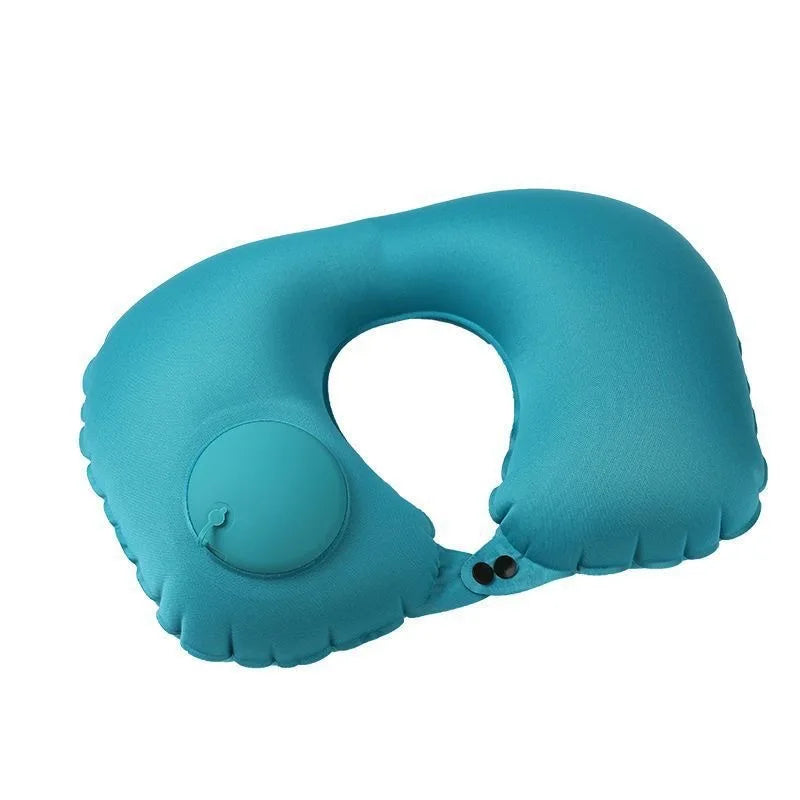 U-shaped Inflatable Pillow Portable Storage Press Travel Neck Car Qme SKY BLUE