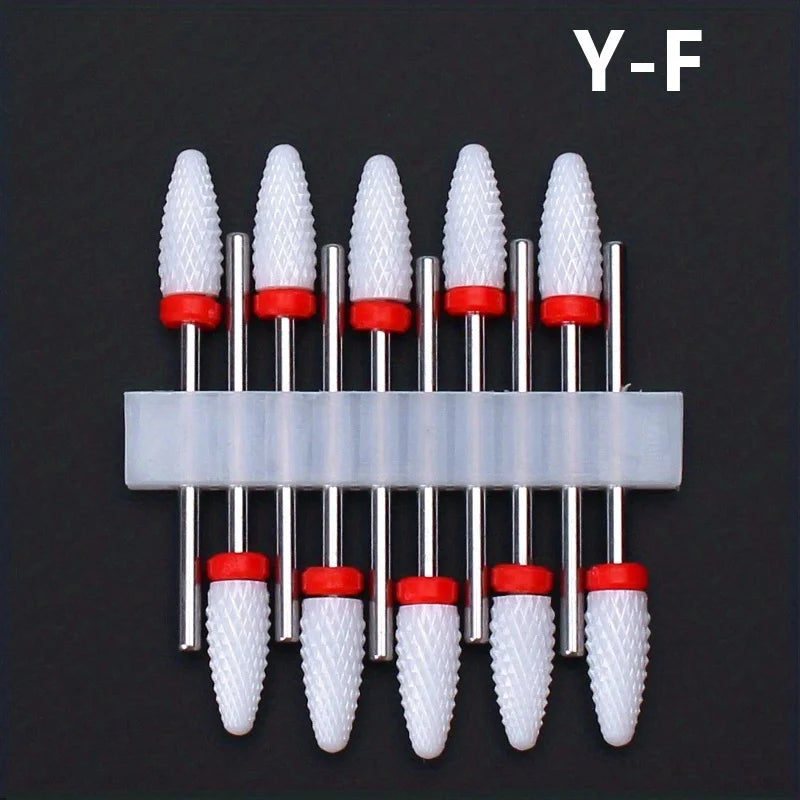 10pcs Ceramic Nail Drill Bits Set Milling Cutter For Electric Manicure Bit Flame Corn Files Pedicure Machine Polish Accessories Qme 10PCS Y F
