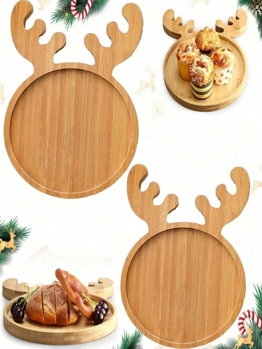 Reusable Christmas Wooden Tray Deer Antler Shaped Coasters Suitable Qme