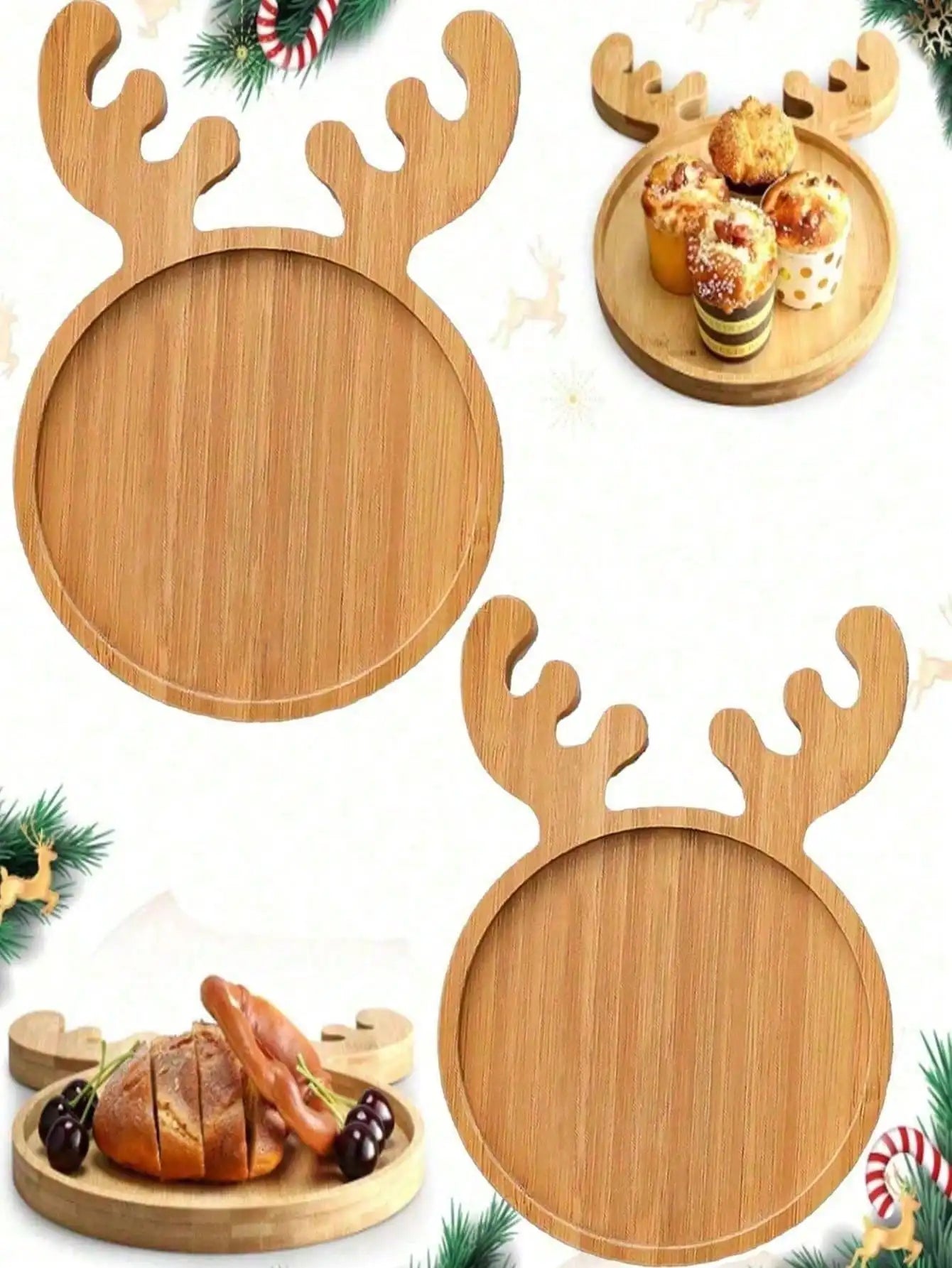 Reusable Christmas Wooden Tray Deer Antler Shaped Coasters Suitable Qme