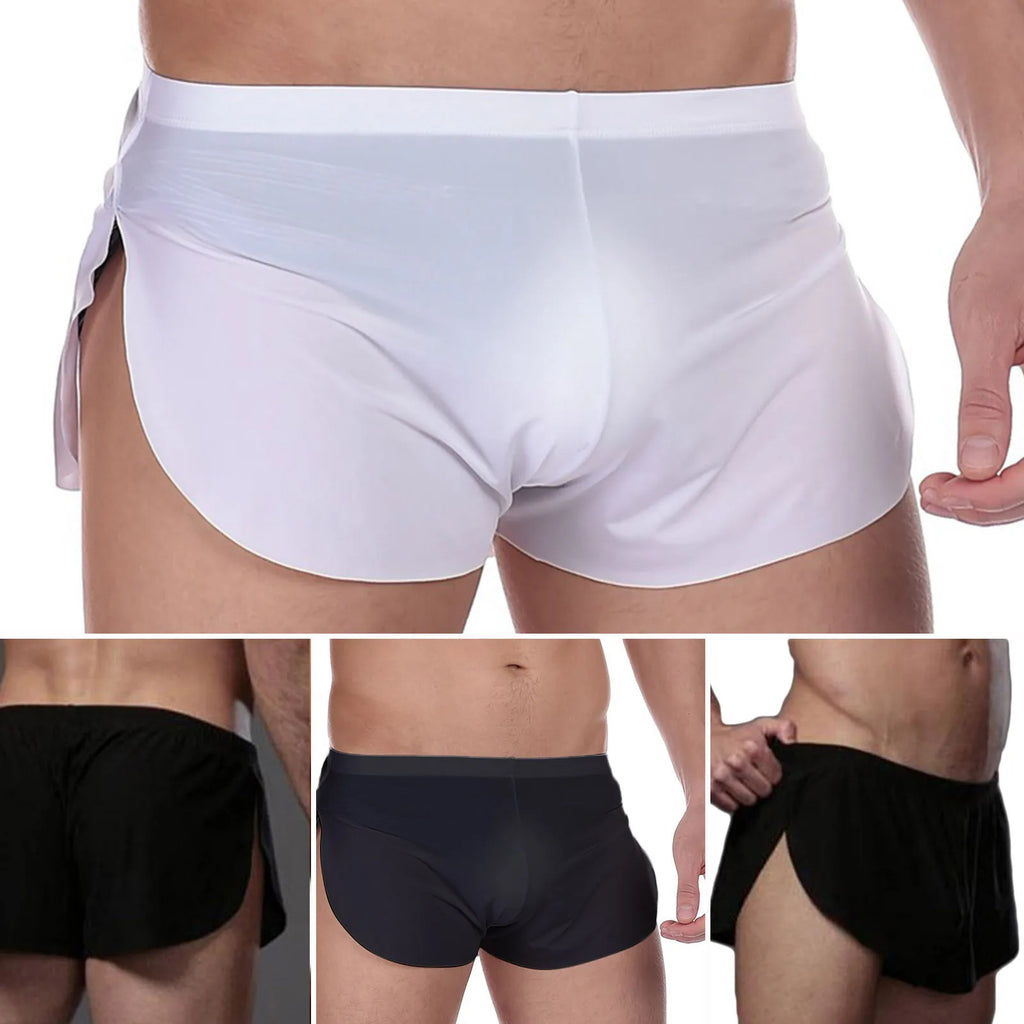 Men's Solid Color Lightweight Underwear Sexy See-throught Three-point Pants Home Comfy Summer Shorts Qme