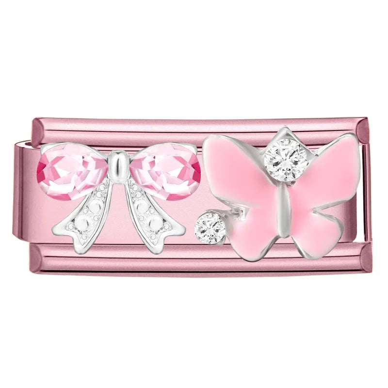 Fashion Gold Cute Bows Garland Big Zircon Stars Hearts Italian Charm