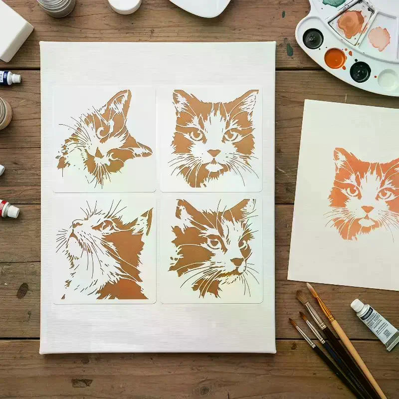 Cat Painting Stencils Reusable Hollow DIY Molds Cute Kitten Pattern Qme