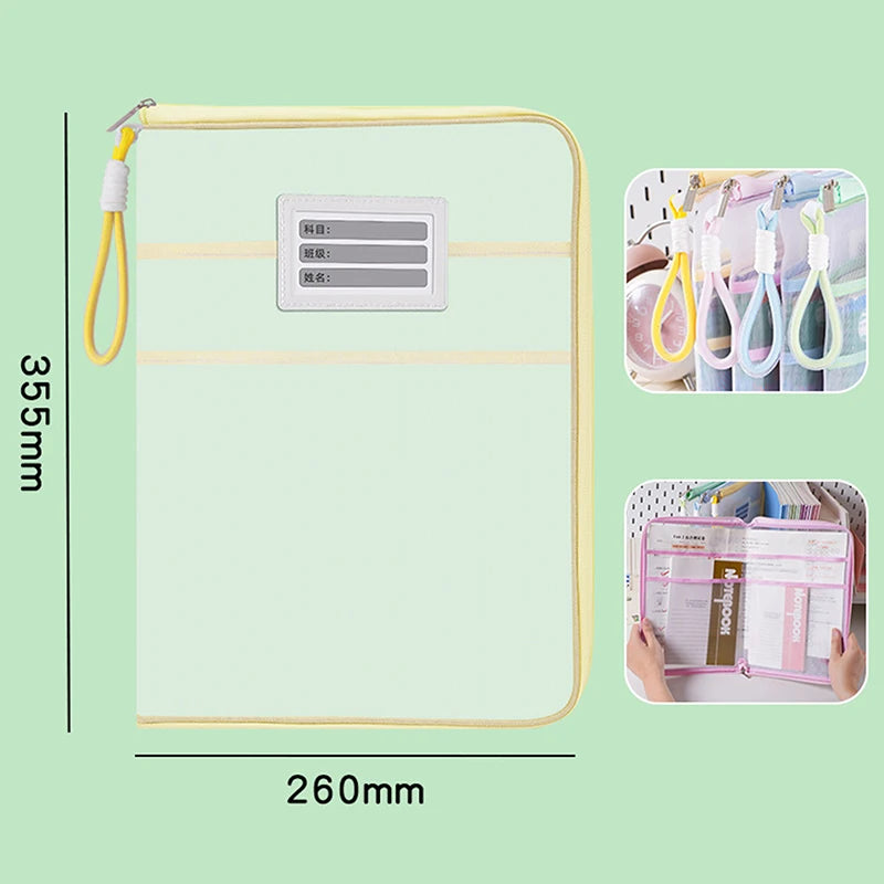 A4 Stationery Storage Bag Double-layer Mesh Zipper Large Capacity Qme A3