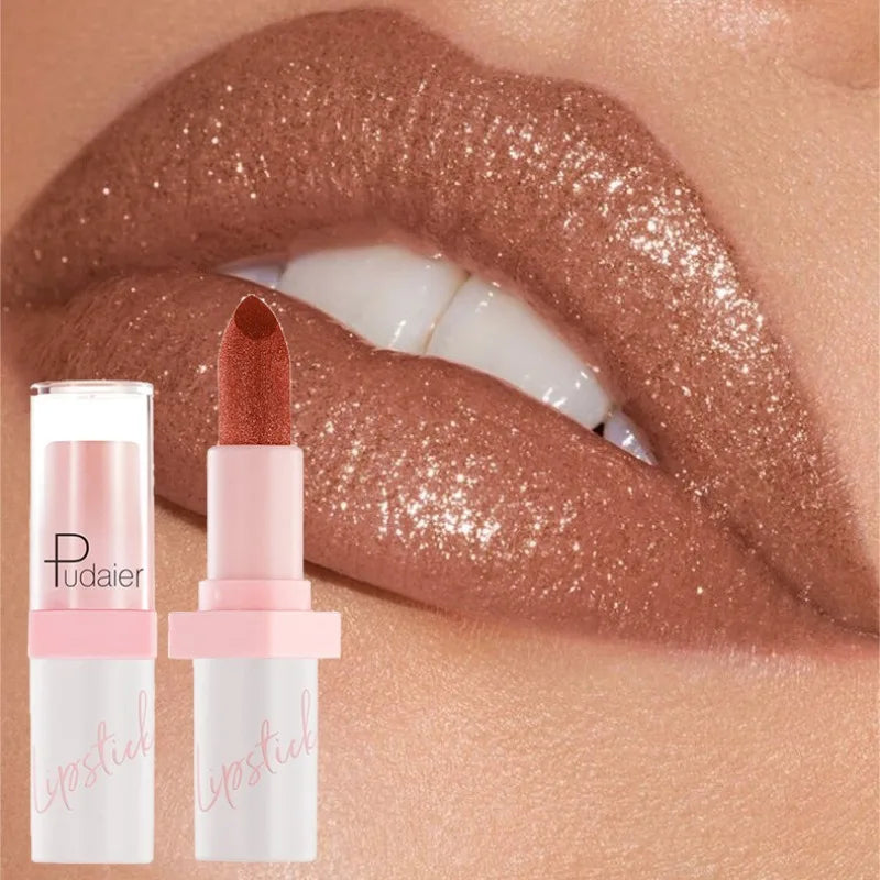 Shiny Pearl Diamond Lipstick 10 Colors Metallic Matte Lip Gloss Long Lasting Waterproof Moisturising Lip Tint Beauty Cosmetic Qme