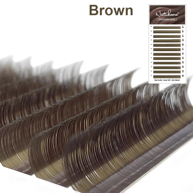 NATUHANA Dark Colored Eyelashes Extension Individual Natural False Qme Brown D 0.07mm|Mix