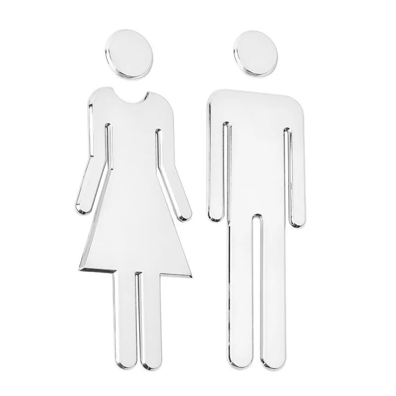 WC Bathroom Signage Board Art Home Decor Acrylic 3D Toilet Sign Plate Qme Silver