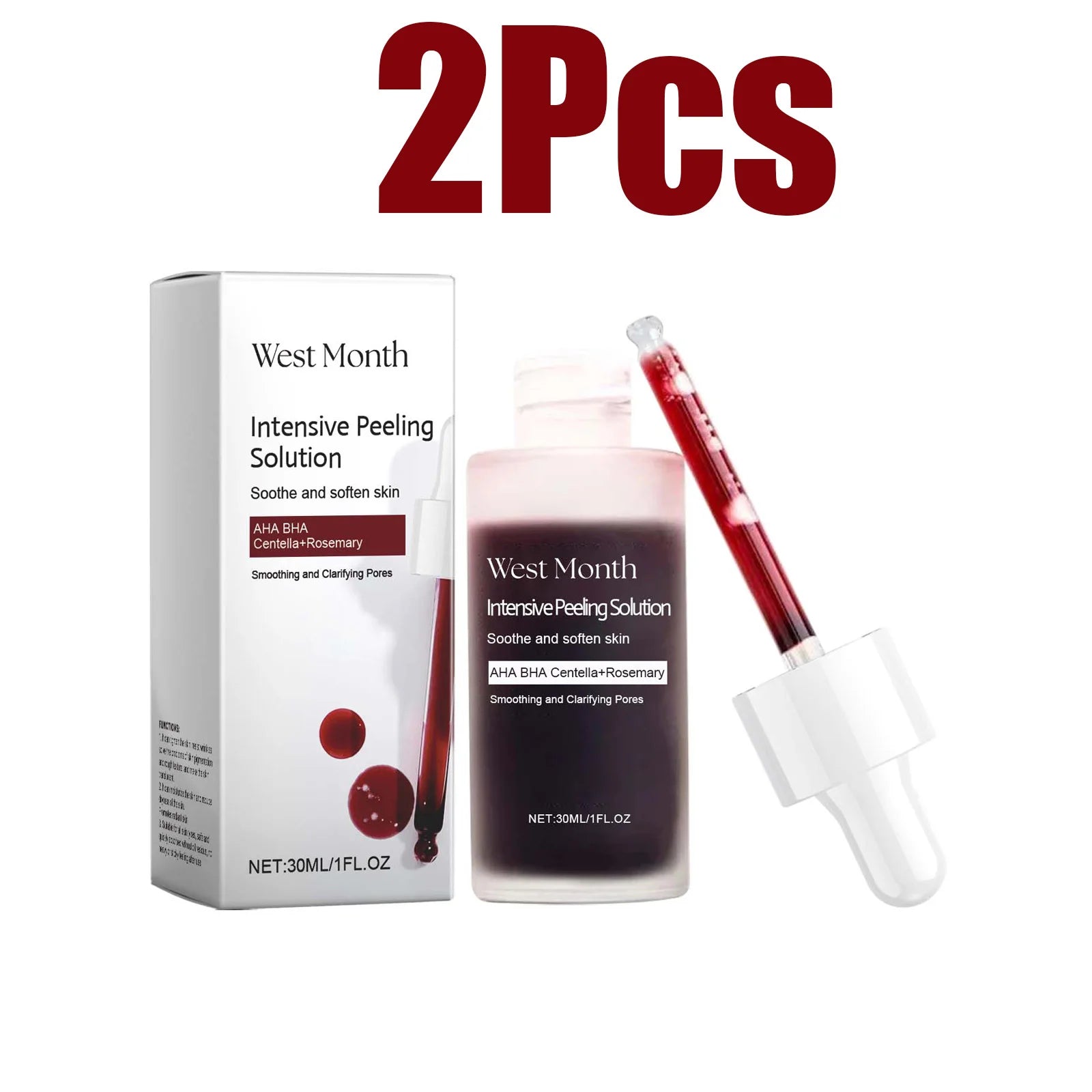 Peeling Face Serum Anti Acne Brightening Exfoliating Shrink Pores Salicylic Acid AHA Serum Reduces Blackheads Smoothing Facial Qme 2 x 30ml Boxed