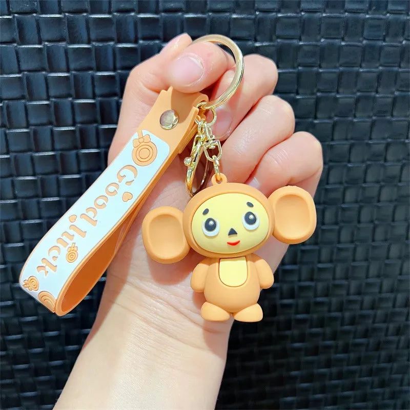 Creative Cute Soft Latex Monkey Doll Toy Keychain Cosplay Movie Cheburashka Trend Animal Widget Keyring Pendant Festival Gift Qme