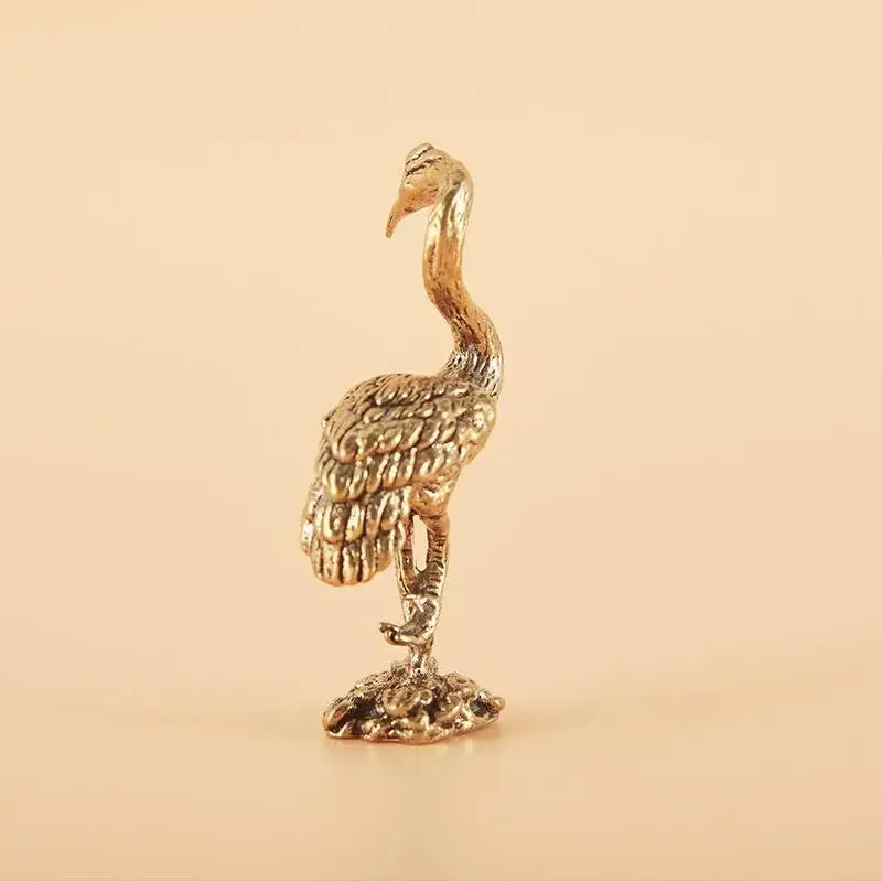 Small Decorative Brass Crane Miniature Figure; Unique Animal Craft Ornament for Desktops Qme