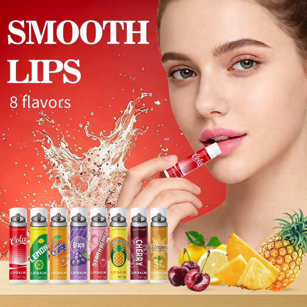8 Pack Soda Flavor Lip Balm, Hydrating Dry Lip Treatment, Cute Design, Ideal Holiday Gift for Girls Qme