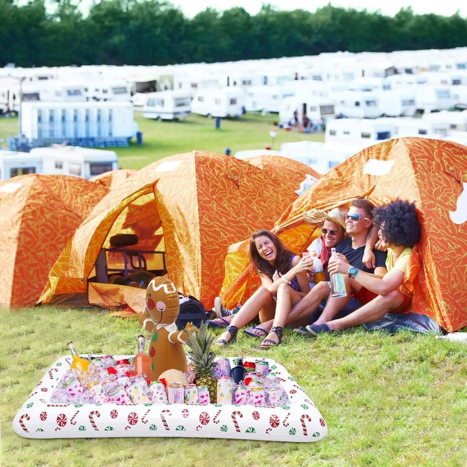 Inflatable Food Tray Ice Buffet Salad Serving Trays Holder Gingerbread Man Shape Cooling Container for Outdoor Indoor Hot Qme