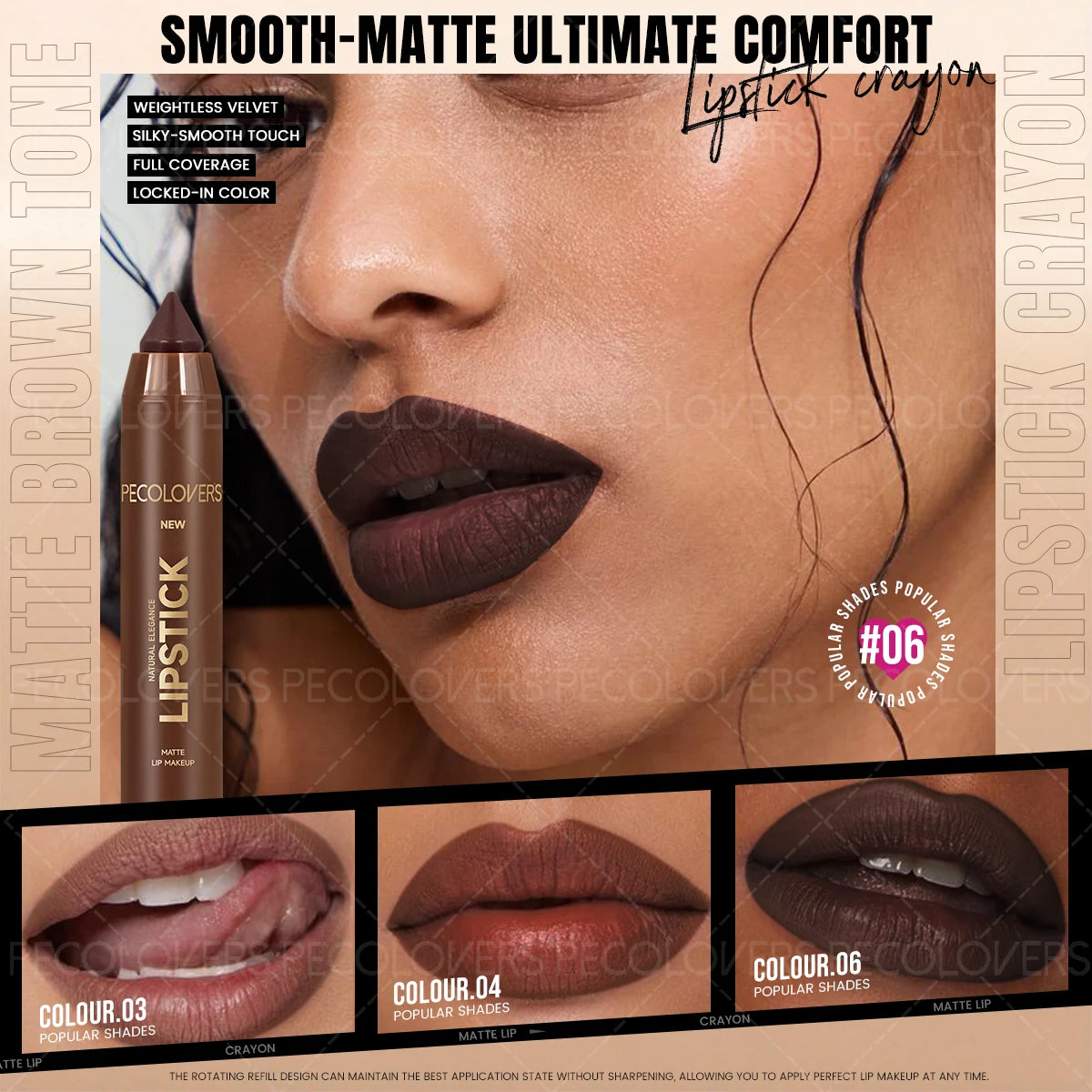 Natural Finish Lipstick Pencil Can Be Used As Lip Liner Brown Qme