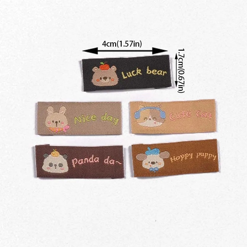 50Pcs Mix 40x17mm Cute Animal panda/dog/cat Fabric Labels Sew On Tags for DIY Clothes/Bag/Shoes Crafts cp4314 Qme