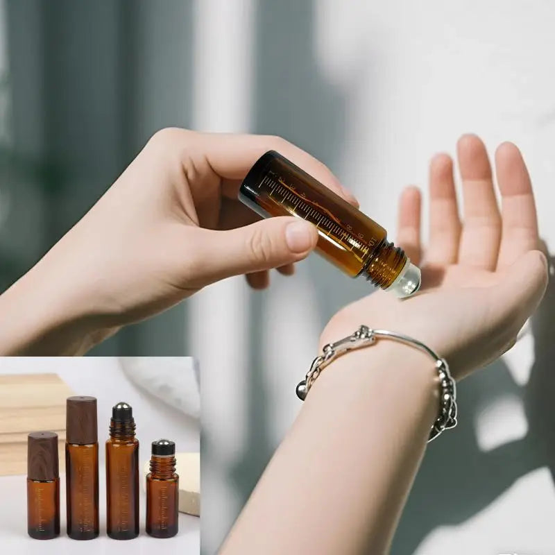 Glass Roll Bottles Plastic Wood Grain Cap Sample Roller Ball Vials Qme