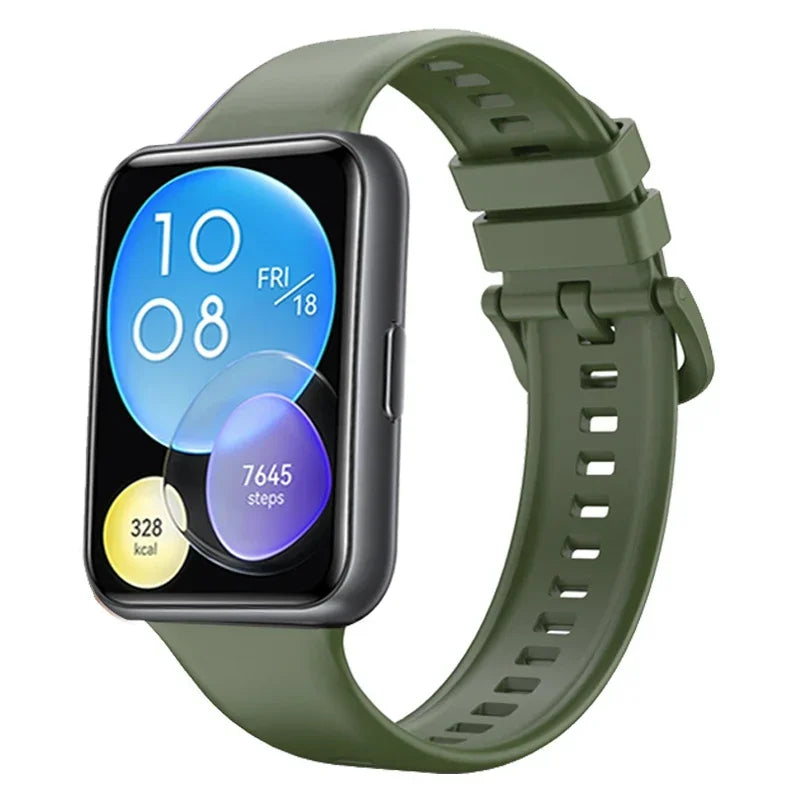 Silicone Band For Huawei Watch FIT 2 Strap smart Wrist watchband metal Buckle sport Replacement bracelet fit2 correa Accessories Qme Deep olive