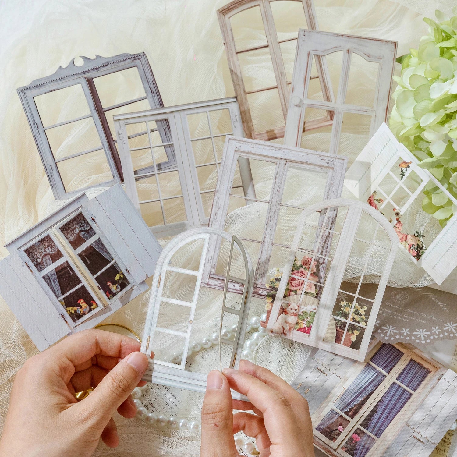 10 Sheets Vintage Hollow Door Window Sticker Diy Diary Decoration Plant Flower INS Sticker Album Scrapbooking Kawaii Stationery Qme