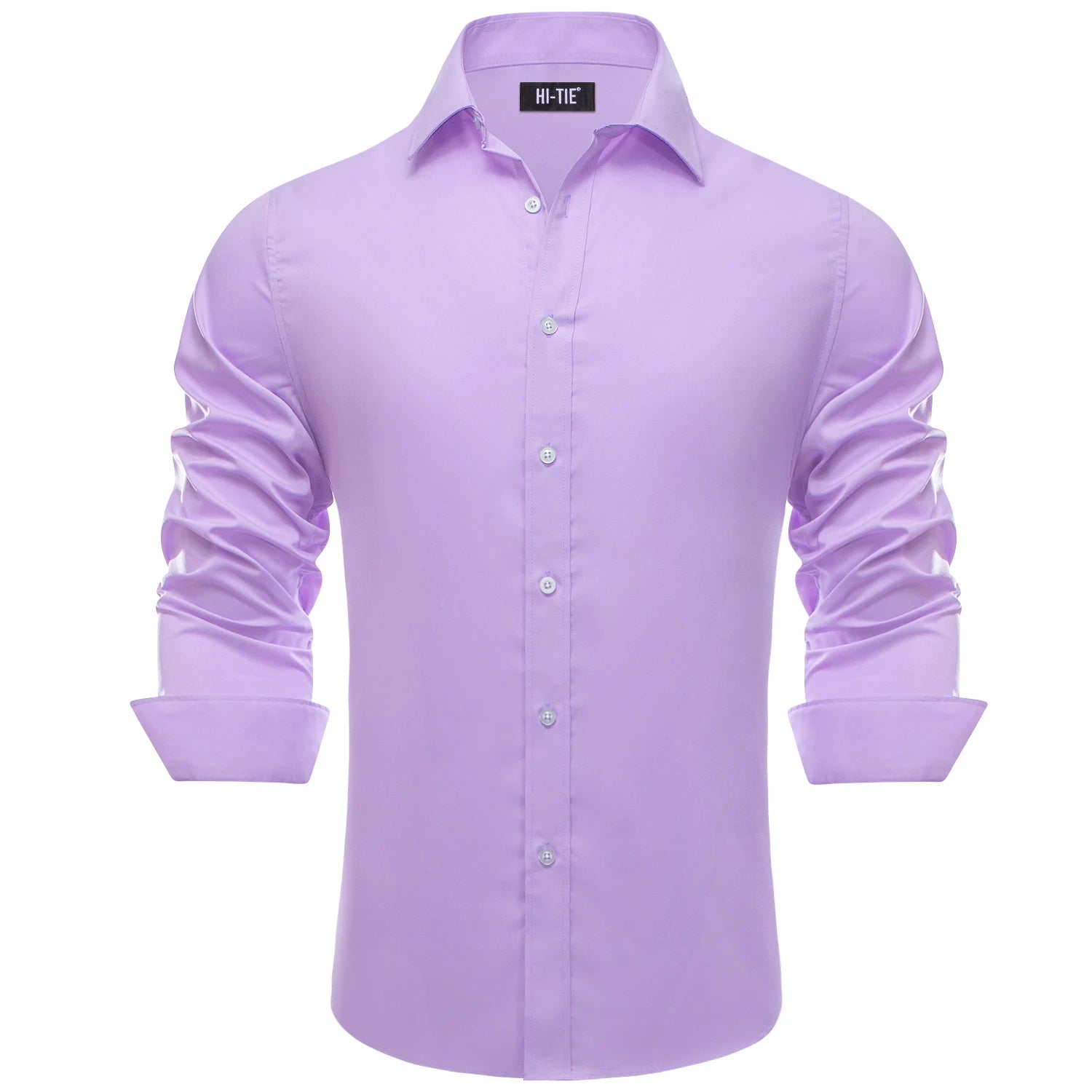 Hi-Tie Jacquard Solid Black Purple Mens Silk Shirt Long Sleeve Lapel Shirt Blouse Outerwear Wedding Office Breathable Quality Qme