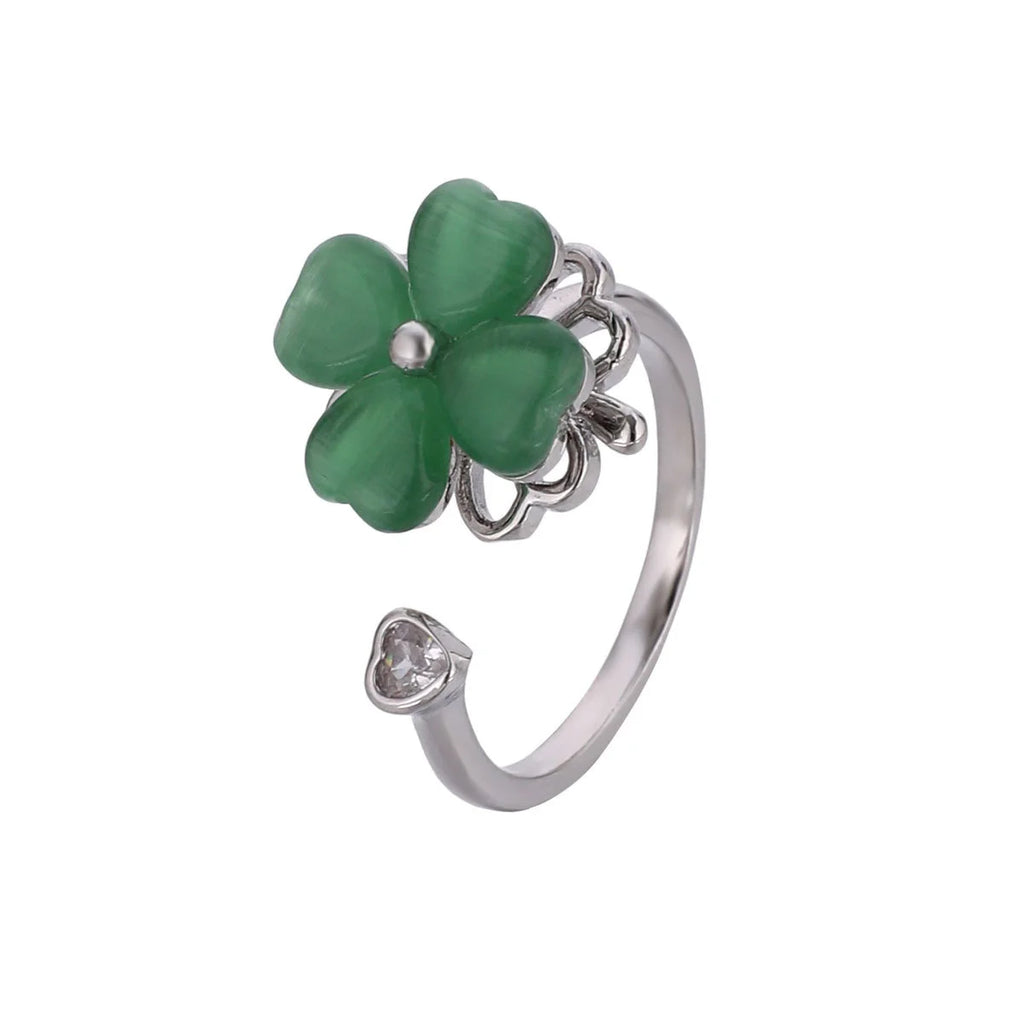 Cute Romantic Purple Four Leaf Zircon Flower Adjustable Rings for Women New Charm Gold Color Stainless Steel Finger Jewelry Gift Qme 1 resizable