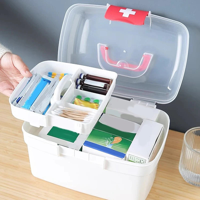 Portable Medicine Storage Box Large Capacity Family Hand First Aid Qme