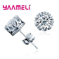 Classic 925 Sterling Silver Color CZ Crystal Stud Earrings For Women Men Top Quality Cubic Zircon Ear Accessories Jewelry Qme WHITE