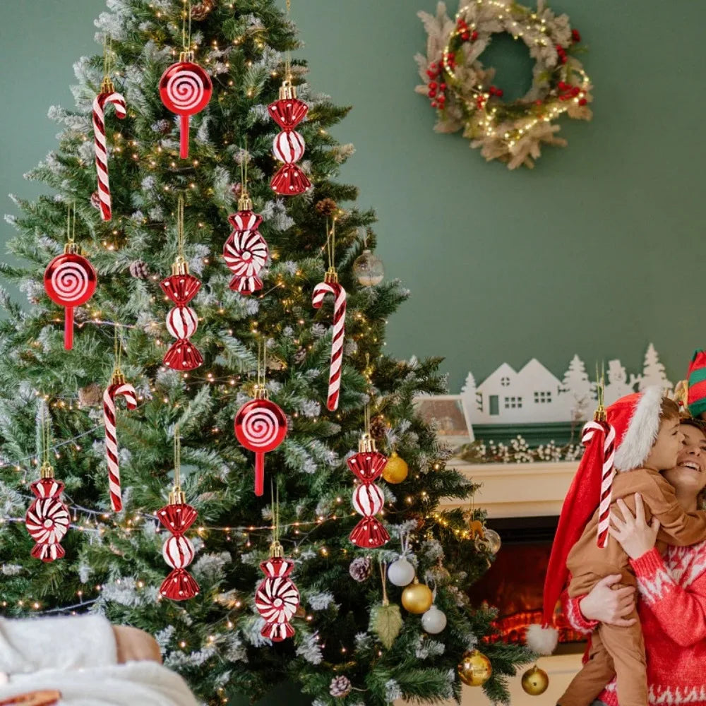 6PCS Christmas Tree Decorations Lollipops Pine Cones Candy Canes Christmas Decoration Pendants Christmas Decorations for Home Qme