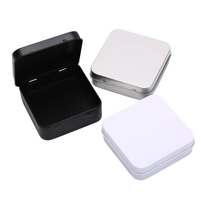 Mini Square Small Tin Box Metal Hinged Flip Storage Case Jewelry Coin Qme