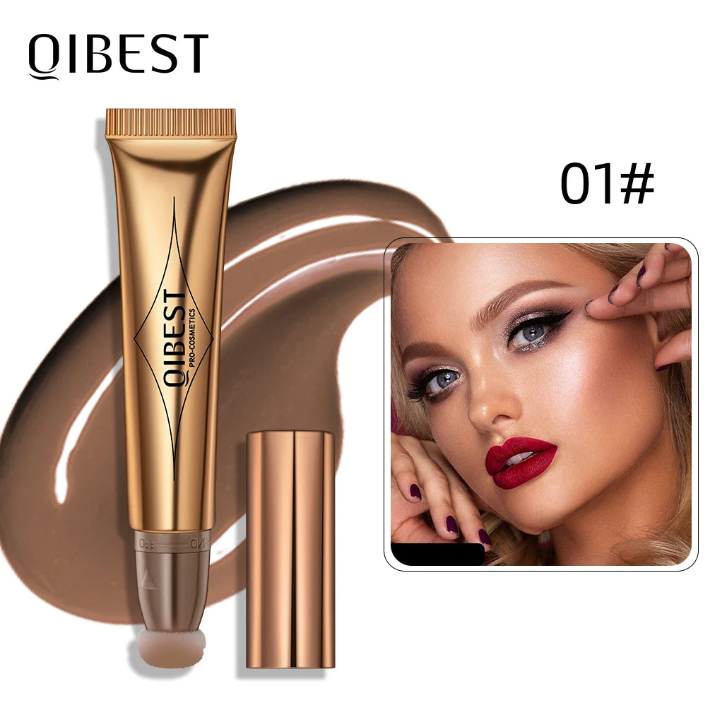 QIBEST Liquid Contour With Cushion Applicator Highlight Shimmer Natural Soft Moisturizing Cream Liquid Blush For Cheek Cosmetics Qme