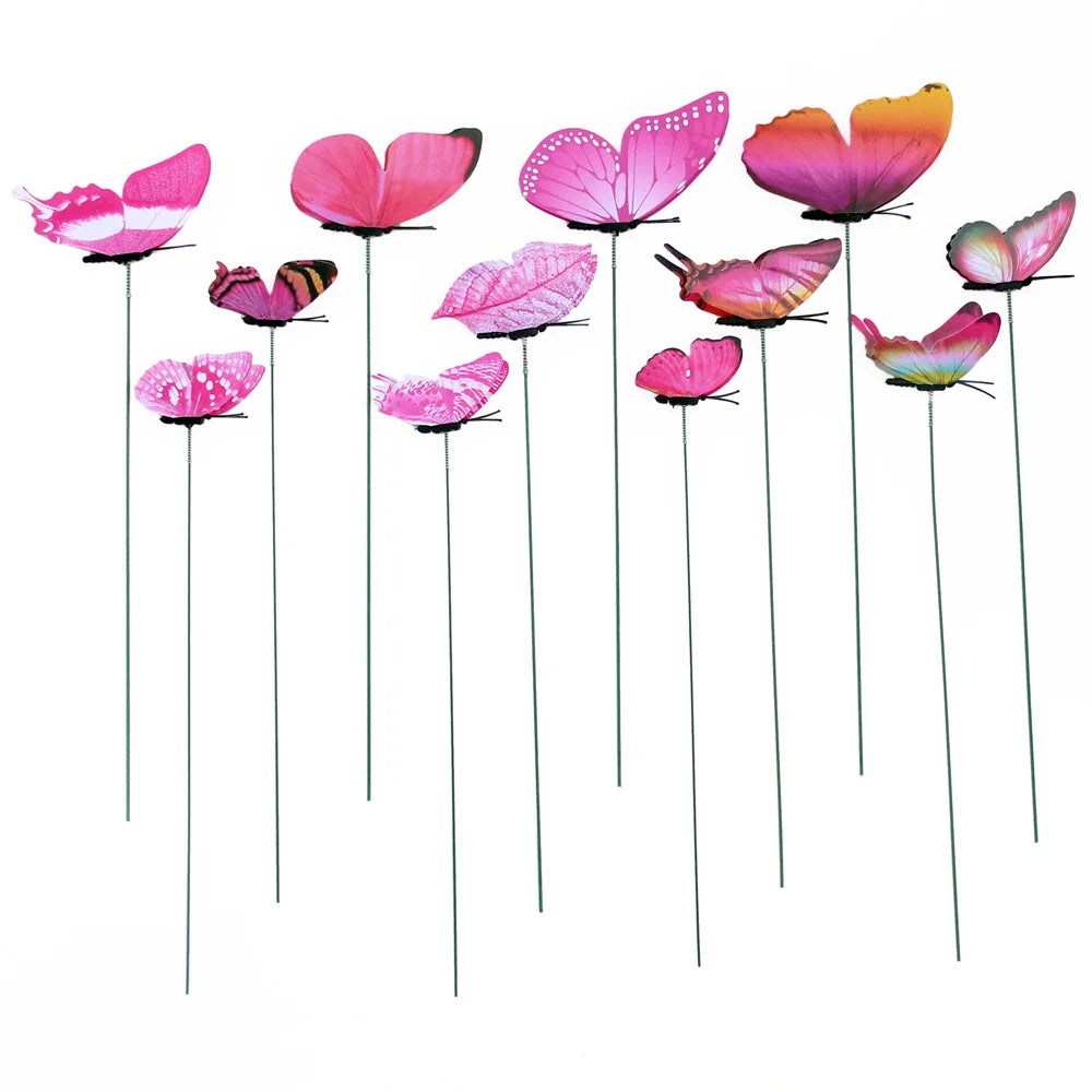 Colorful Butterflies Garden Stake Yard Planter Butterfly Stakes Qme Rose red