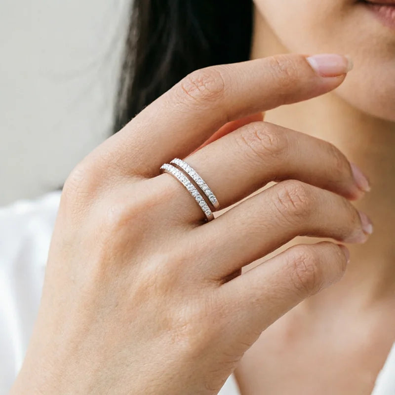Beautiful Thin Ring Design for Lady Resizable Jewelry 925 Sterling Silver Color Sparking White Zircons Women Party Accessories Qme resizable