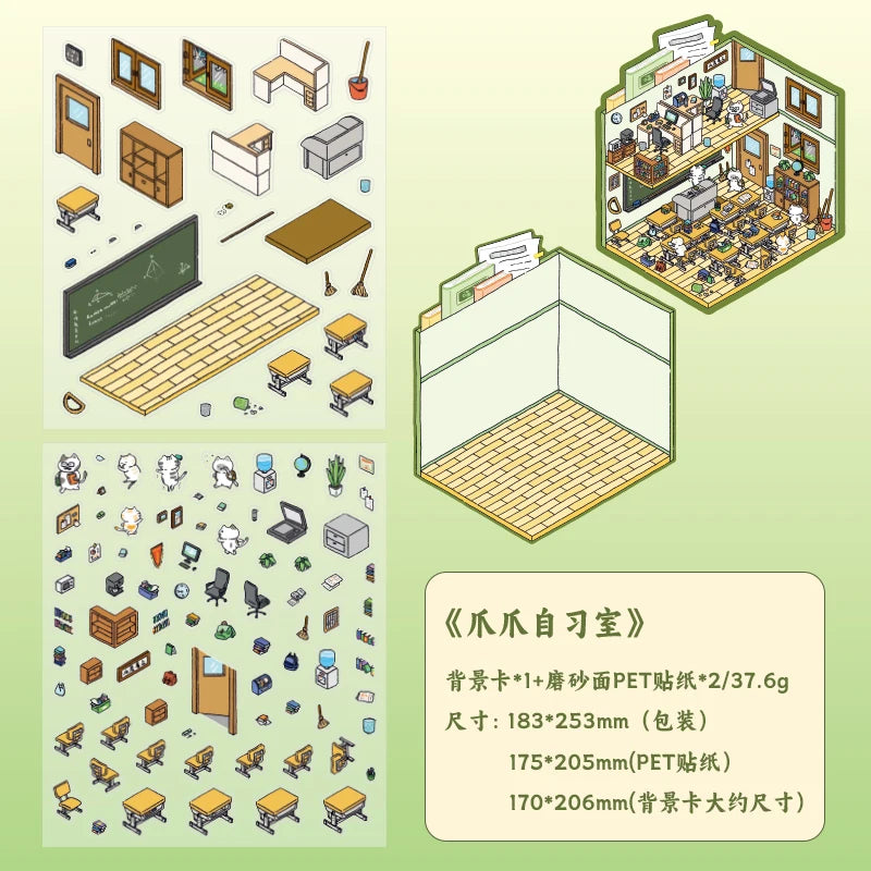 2.9D Landscape Sticker Cartoon Cabin Scene DIY Sticker Stacking Pasting Festival Birthday Gift for Kid Child Qme C