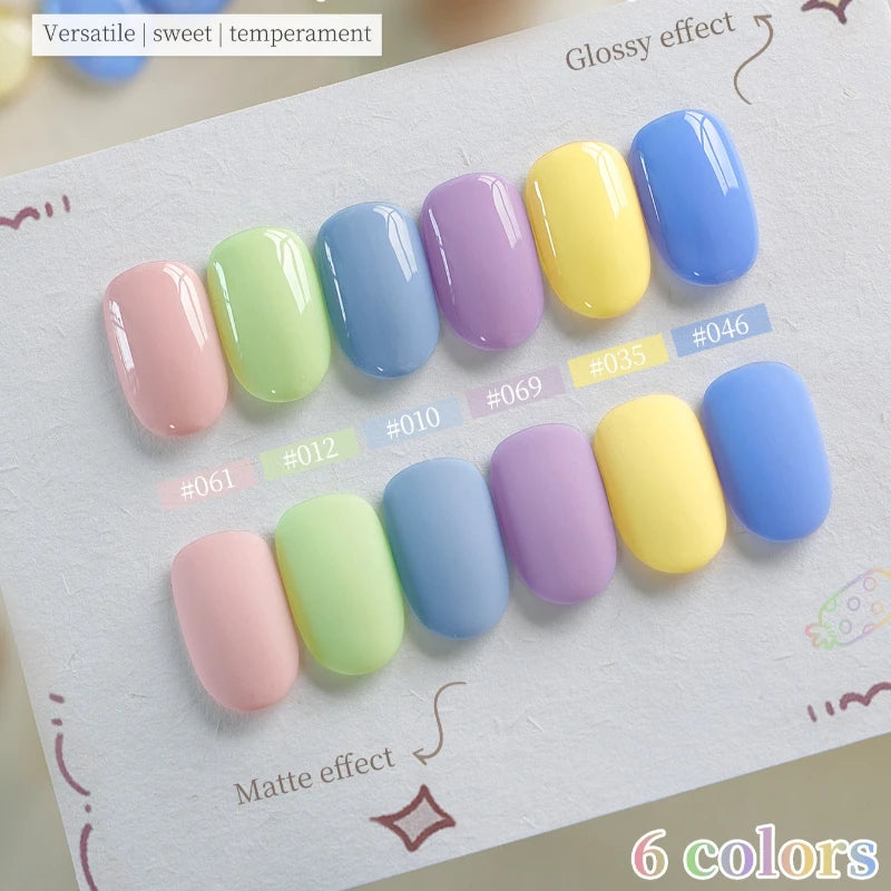 Candy Color Gel Nail Polish Set, 6 Colors High Saturation Macaron Solid Nail Gel, Pastel Purple Peach Pink Salon Quality Varnish Qme