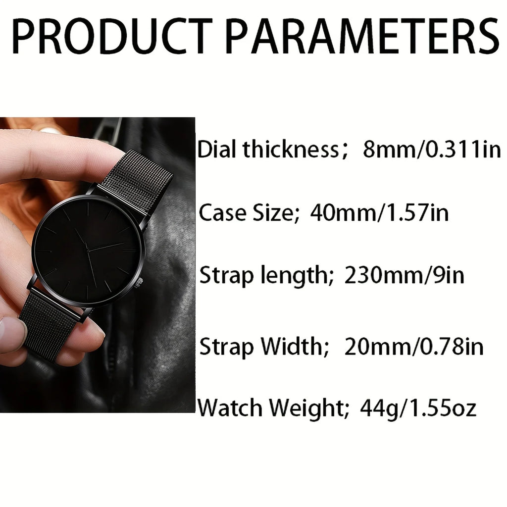 1pc Men's Stainless Steel Strap Charming Decorative Round Dial Quartz Watch & 1pc Bracelet For Everyday Use Qme