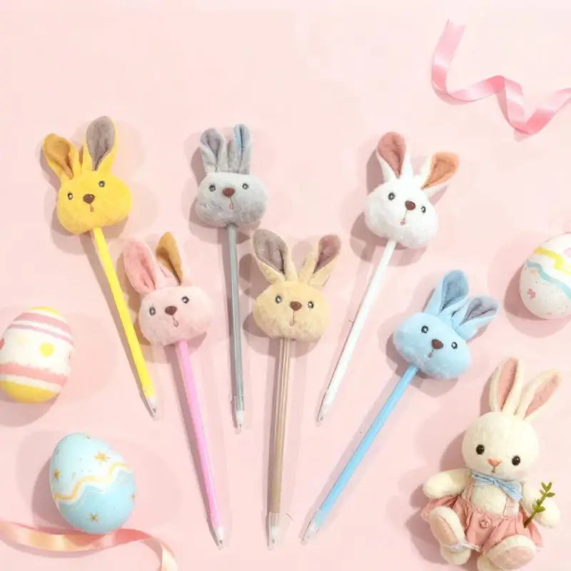 Kawaii Easter Long Ear Rabbit Plush Ballpoint Pen Cute Animal Writing Qme