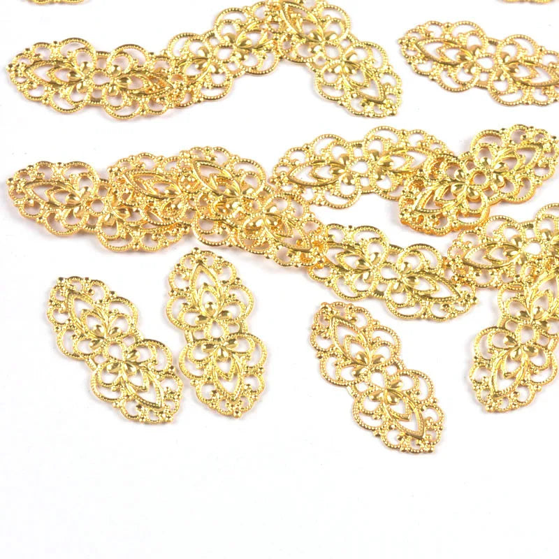 30Pcs Silver/Gold Metal Crafts Filigree Wraps Connectors For Making Jewelry Findings DIY Scrapbook Home Decor Embellishments Qme