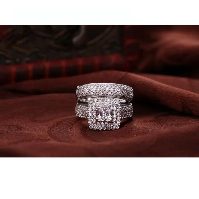 925 Sterling Silver Color Engagement Ring Romantic Fashion Jewelry Cubic Zircon Bezel Set Decoration for Women Girls Wholesale Qme