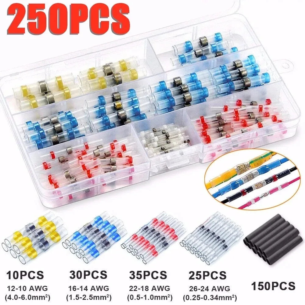 50-300Pcs Waterproof Heat Shrink Tube With Solder Insulated Electrical Wire Terminal Butt Splice Solder Electric Connector Set Qme 250pcs with Box