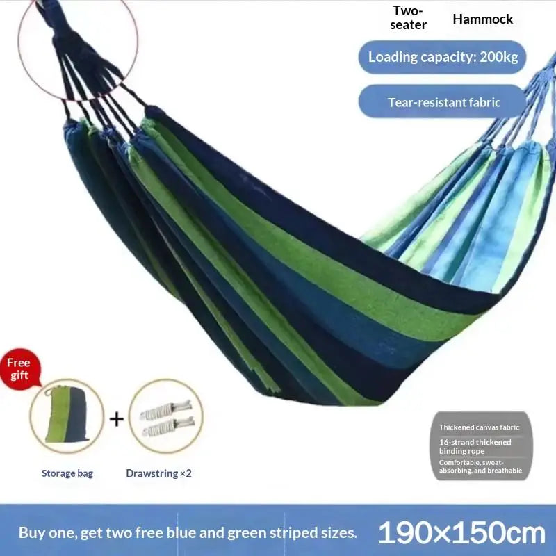Adult Outdoor Swing Thick Canvas Camping Hammock Easy Carry Store Qme 190 x 150cm Blue