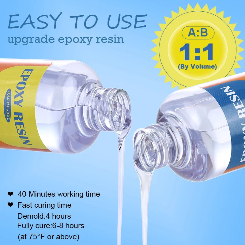 Epoxy Resin Crystal Clear Kit Easy Mix 1:1 Coating and Casting Resin for Table Top, Molds, Tumbler Crafts, Painting, Jewelry DIY Qme