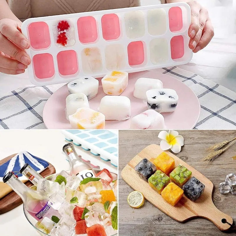 14 Grid Square Silicone Ice Cube Mold with Lid Household Homemade Frozen Ice Tool Cocktail Frozen Ice Mold Qme