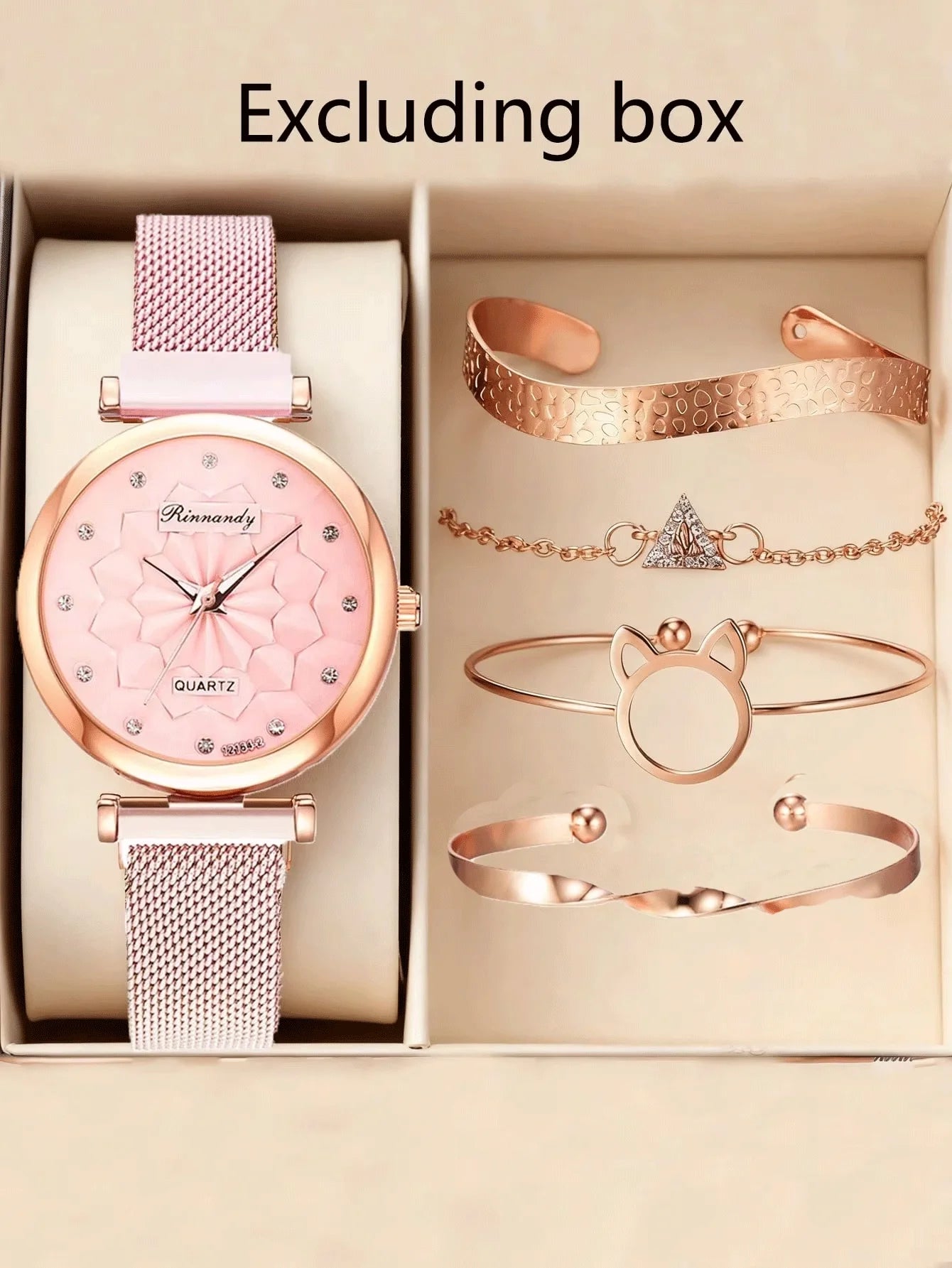Watch bracelet set Cat's ears (Steamed cat-ear shaped bread) bracelet set magnet buckle mesh band watch set Qme