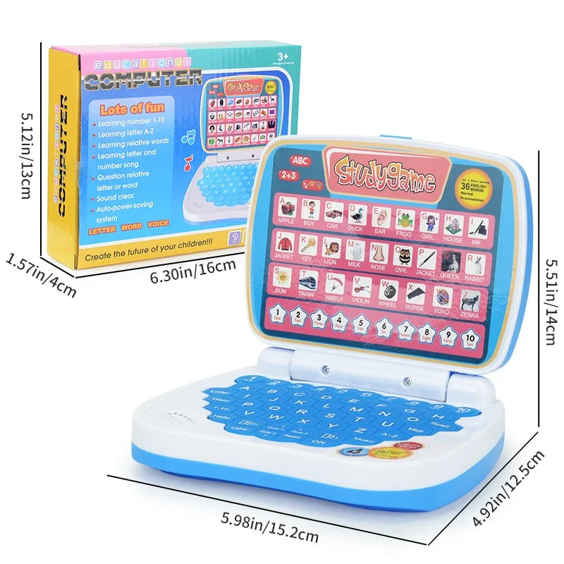 English Learning Small Laptop Toy for Children.Kids. Boys and Girls Computer for Aphabet ABC.Numbers.Words.Spelling.Maths.Music Qme